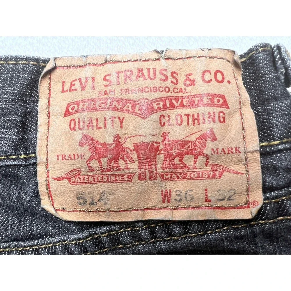 Levis 514 Slim Straight Denim Jeans Mens 36x32 Black 100% Cotton Mexico